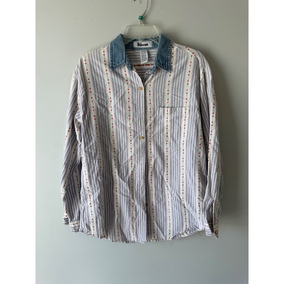 Kiko-mo Tops - Kiko-mo Vintage 100% Cotton Button Down Shirt Striped Floral Denim Collar Small